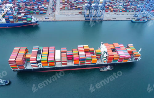 Preview: Arial view by drone camera transportation logistics and container dock cargo yard with working crane
