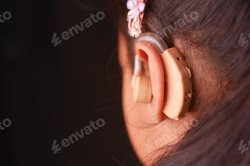Preview: Hearing aid concept, little girl with hearing problems.