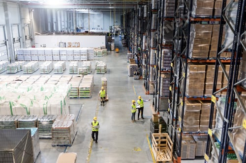 Preview: Workers during work in warehouse, view from above
