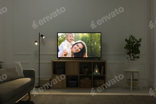 Preview: Modern TV set on wooden stand in room