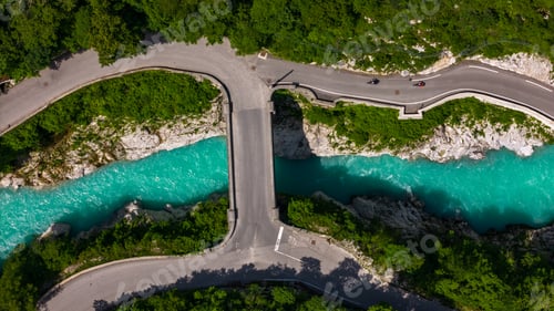 Preview: Turquoise Soca River and Napoleon Bridge Seen from Above in Slovenia