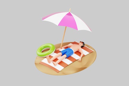 Man sunbathing under umbrella