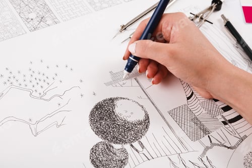Preview: Architect drawing architectural project closeup