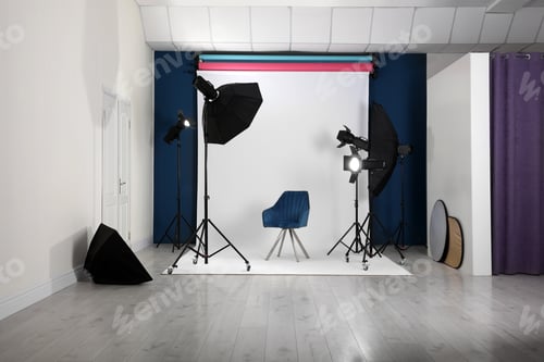Preview: Photo studio interior with set of professional equipment