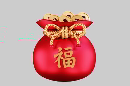 Preview: Red money bag with gold rope and coins