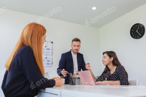 Preview: Businesspeople reading reports of workers in office. Teamwork business professional success.