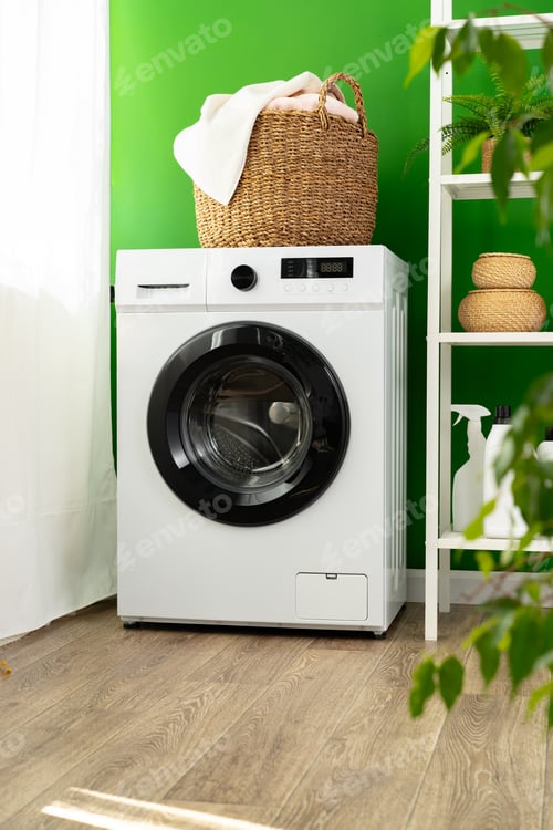 Preview: Laundry basket on washing machine in a laundry room