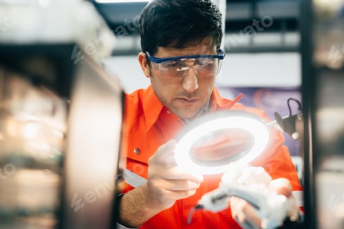 Preview: Professional technician checking and repairing parts of robotic machine