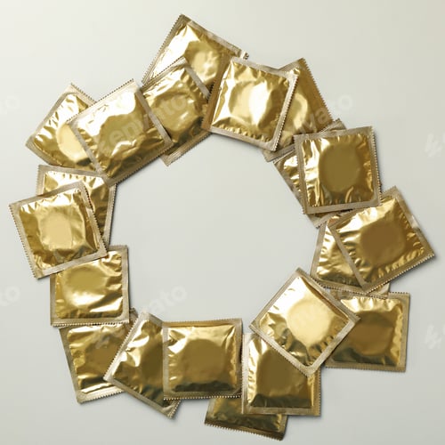 Preview: Circle of blank condoms on light gray background