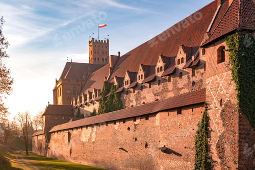 Preview: Closeup shot of Malbork Castle Museum in Poland