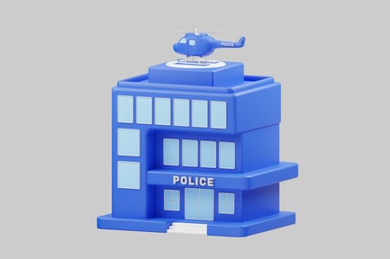 Vista previa: Comisaría de policía comunitaria con helicóptero