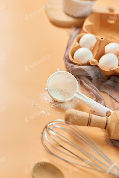 Preview: Bakery or cooking frame, ingredients, kitchen items for pastry