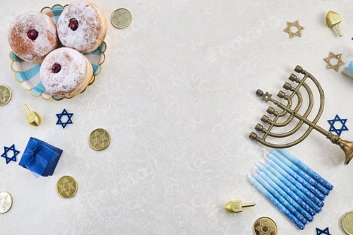 Preview: Hanukkah Celebration framework. Flat Lay