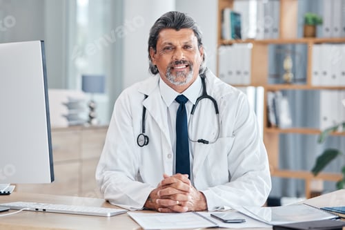 Preview: Doctor, portrait and man in healthcare office for consultation, support and services, planning or a