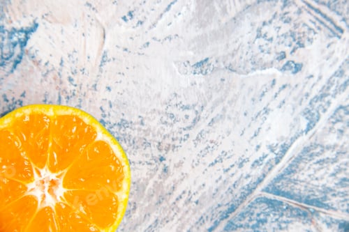 Preview: top view fresh tangerine slice on light-blue background citrus juice photo color fruit free place
