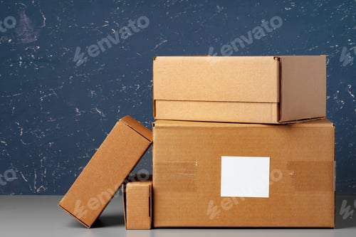 Preview: Group of cardboard boxes against blue background