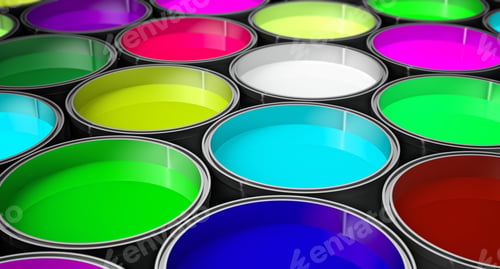 Preview: Vivid Paint Cans with Colorful Abstract Liquid Contents