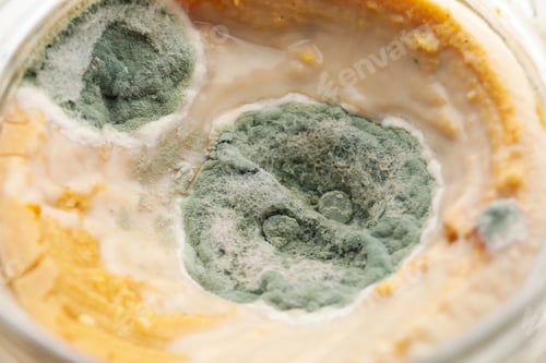 Preview: Jar with mold, close up and selective focus