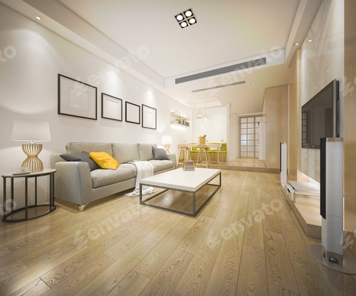 Preview: 3d rendering modern dining room and living room with luxury decor