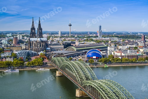 Preview: Cologne, Germany Aerial View Over The Rhine River.