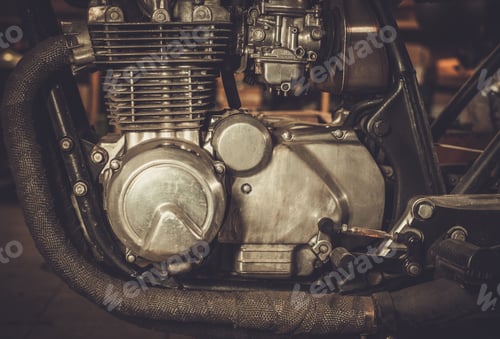 Preview: Close-up of a cafe-racer motorcycle engine