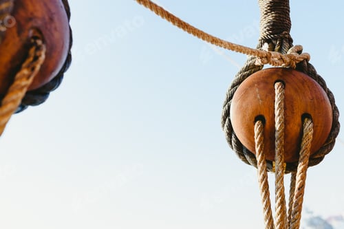 Preview: Rigging and ropes on an old sailing ship to sail in summer.