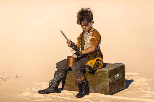 Preview: Post-apocalyptic Warrior Boy Outdoors in Desert Wasteland