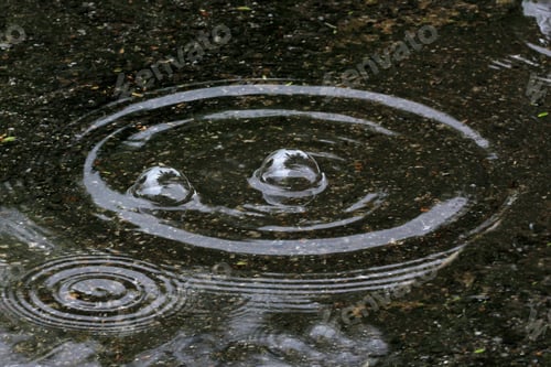 Preview: Rain Bubbles On Pavement - Photograph Of Some Rain Drop Bubbles On A Pavement Surface And With