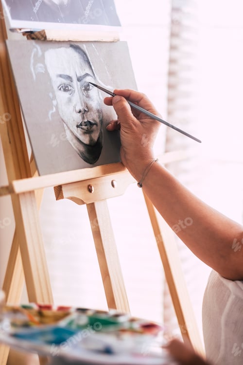 Preview: Art, creativity and people concept - caucasian closeup of woman hand painting