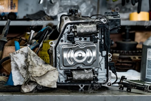 Preview: Disassembled car engine block at car service station