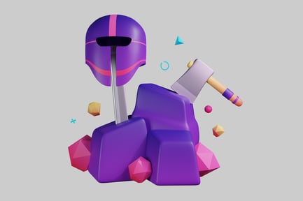 Preview: Purple helmet on a rock formation.