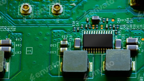 Preview: Close up of components and microchips on PC circuit board