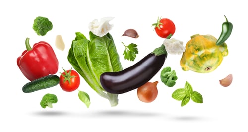 Preview: Different fresh vegetables in air on white background