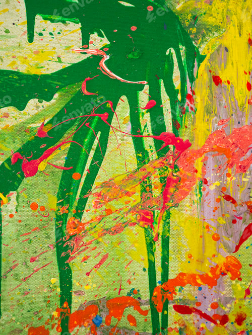 Preview: Abstract of vibrant colors splattered across the canvas