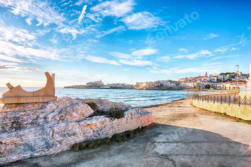Preview: Marvelous view of historic center and promenade of the city of Vieste at sunrise