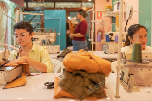 Preview: Three women working in a sewing workshop
