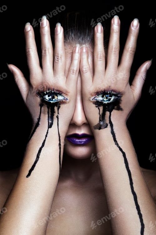 Preview: Halloween. Portrait of young beautiful girl with art make up