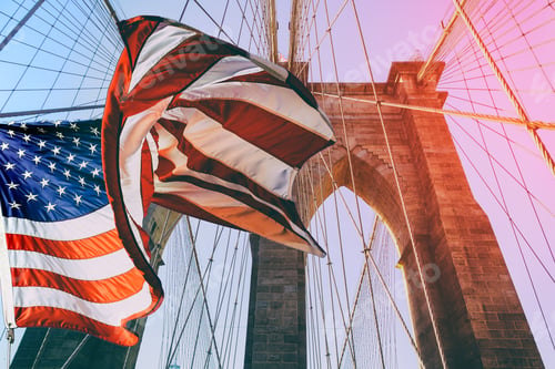 Preview: United States Flag at top of Brooklyn Bridge