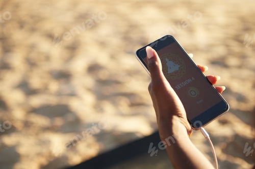 Preview: Woman using application for yoga training