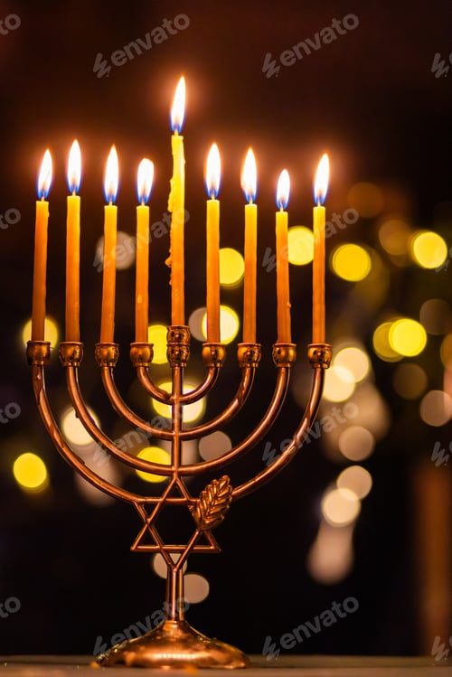 Preview: hanukkah Menorah - Candles With Glittering And David Stars