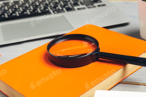 Preview: Stylish workspace with desktop computer, office supplies at office. Work desk concept