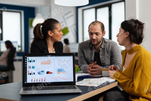 Preview: Business woman talking about financial project, taking notes