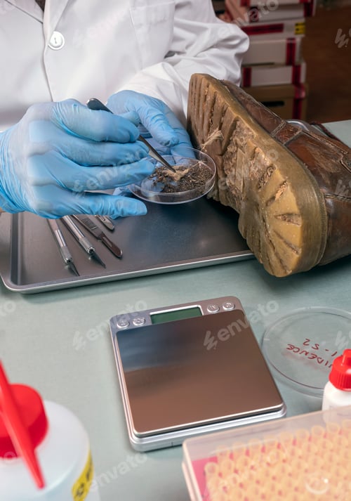Preview: Specializing police officer analyzes ground in a victim's shoe murder