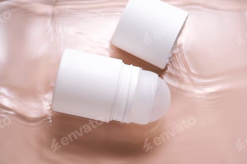 Preview: Roll-on deodorant on a pink background in water.