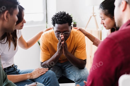 Preview: Group of people sitting in circle on therapy meeting