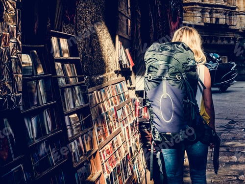 Preview: Western backpacker woman exploring India