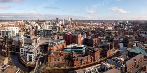 Preview: Aerial panorama of Leeds city centre and The Leeds to Liverpool canal