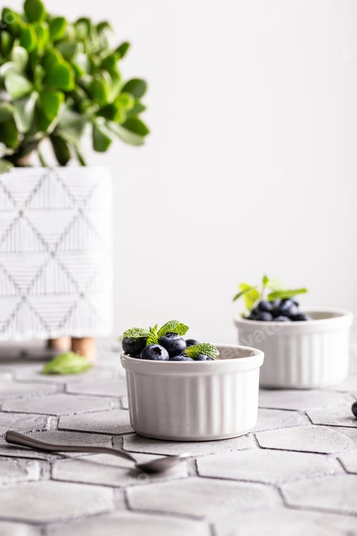 Preview: Dessert panna cotta decorated with blueberries