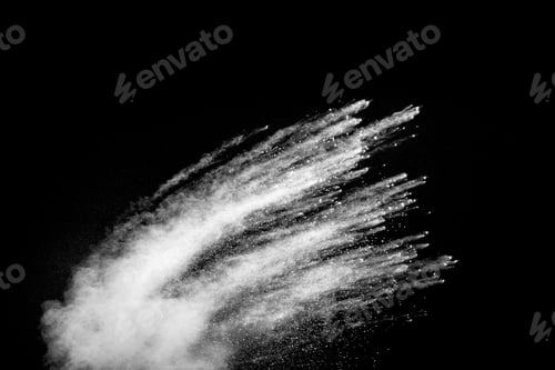 Preview: White powder explosion clouds.Freeze motion of white dust particles splash on black background.