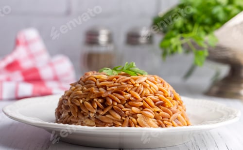 Preview: Traditional delicious Turkish dish, barley noodle pilaf (Turkish name; Arpa sehriye pilavi)